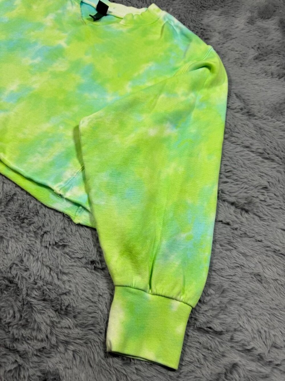 Wild Fable Sweatshirt Women's M Green Tie-Dye Cotton Lined Cropped Oversized - Picture 3 of 13
